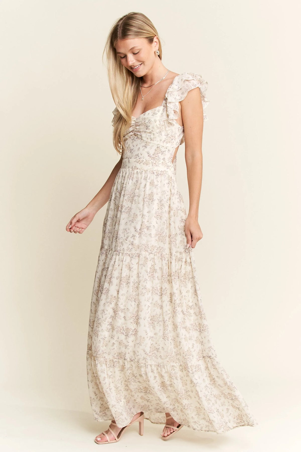 Jade By Jane Full Size Ruffle Sleeve Tiered Maxi Dress Plus Size
