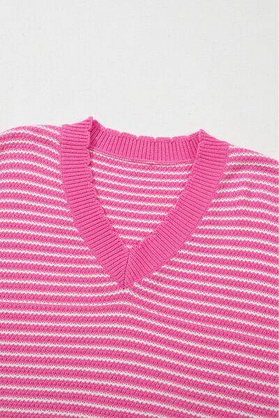 Striped V-Neck Dropped Shoulder Sweater for Women
