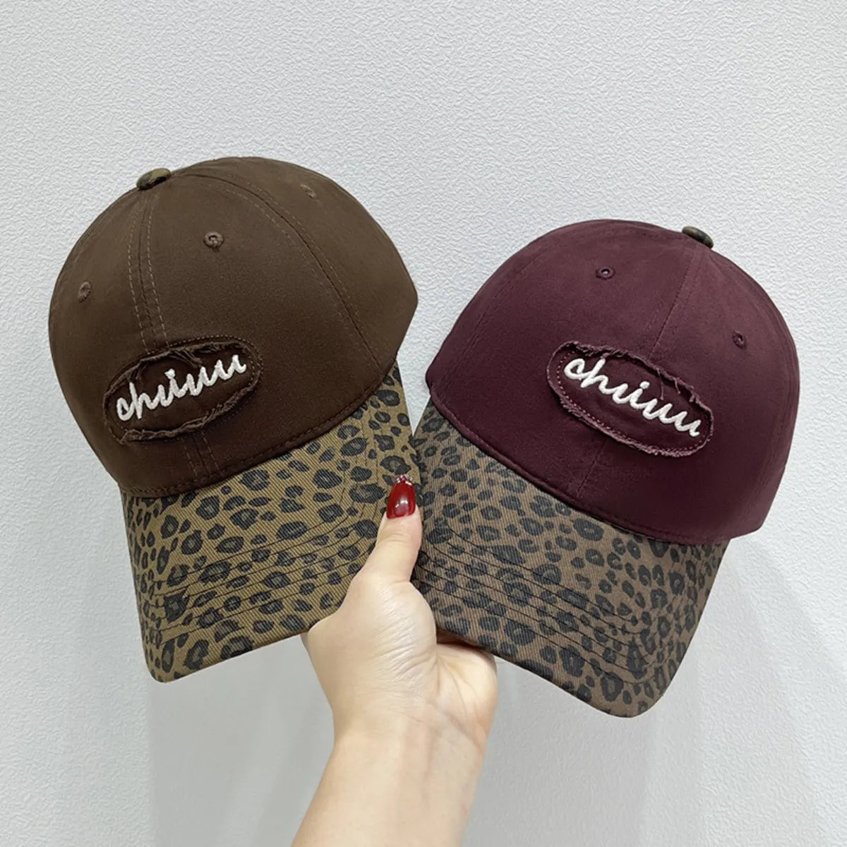 Leopard Print Baseball Cap with Embroidered Letter
