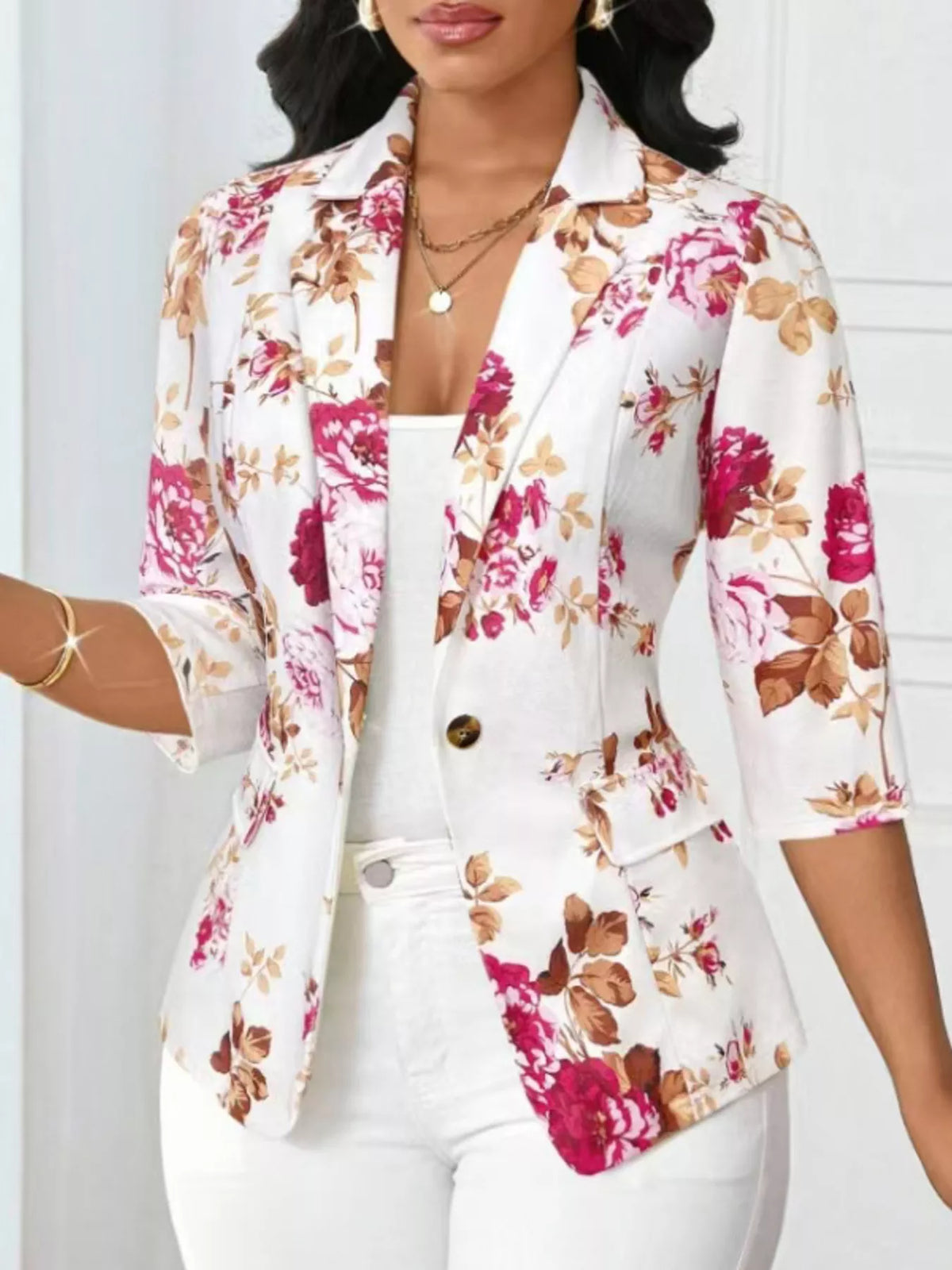 Floral Print One Button Casual Blazer