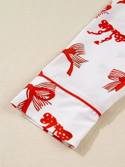 Christmas Bow Print Top and Pants 2pcs Pajama Set