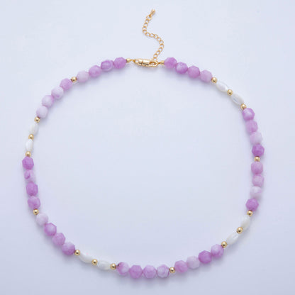 Handmade 18K Gold Filled Shell Pearl Amethyst Gemstone 17 Inch Necklace | WA-092