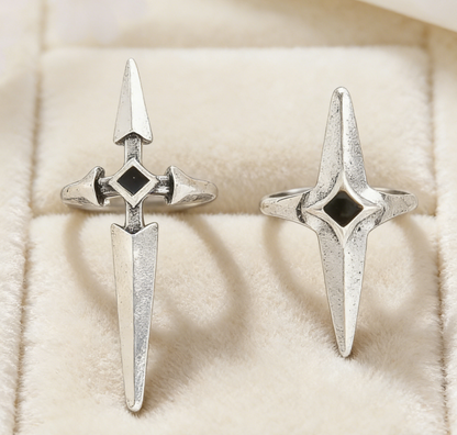 Gothic Dark Silver Sword &amp; Cross Open Ring