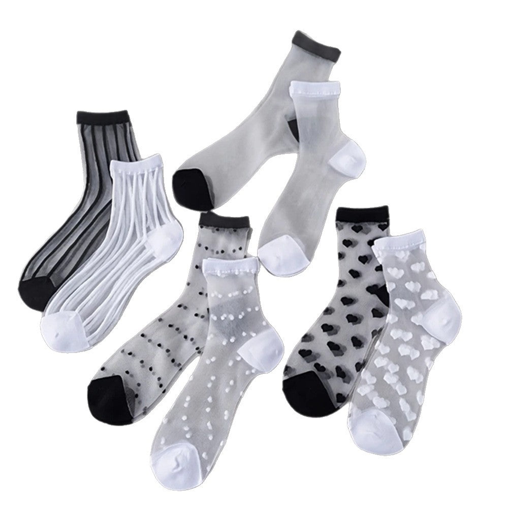 Women Socks New Fashion Long Transparent Cute Heart Thin Socks Female Summer Casual Sweet Funny Socks Stylish Ankle Socks For Women