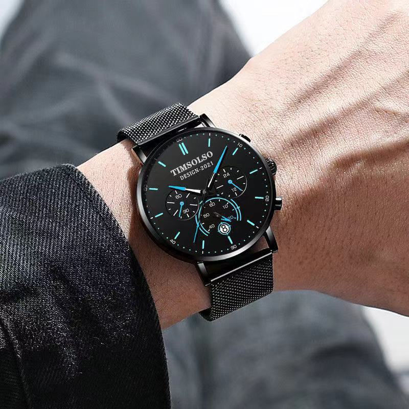 New Fashion Luminous Mens Watches Luxury Sport Quartz Mesh Strap Elegant  Waterproof Wristwatch For Men