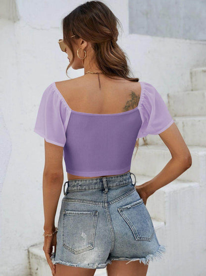 Drawstring Short Sleeve Crop Top for Stylish Summer Wear