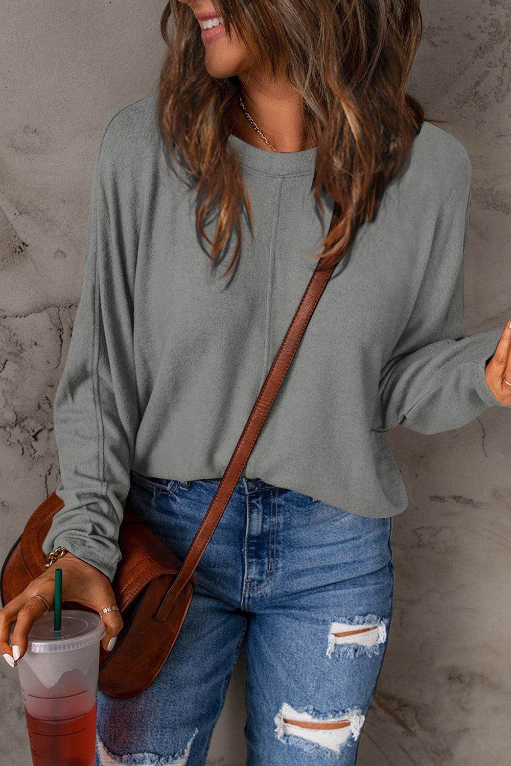 Double Take Full Size Round Neck Long Sleeve T-Shirt for Women