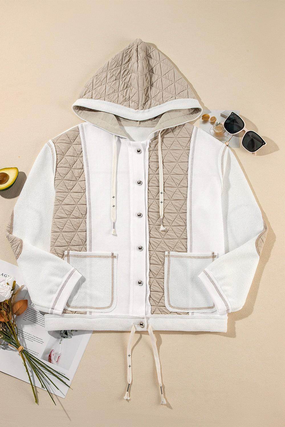Drawstring Color Block Long Sleeve Jacket for Women Fashion