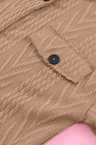 Retro Camel Full Size Drop Shoulder Jacket With Button-Up Design Women Jacket