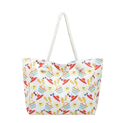 Womens Large-Capacity Striped Beach Tote Bag