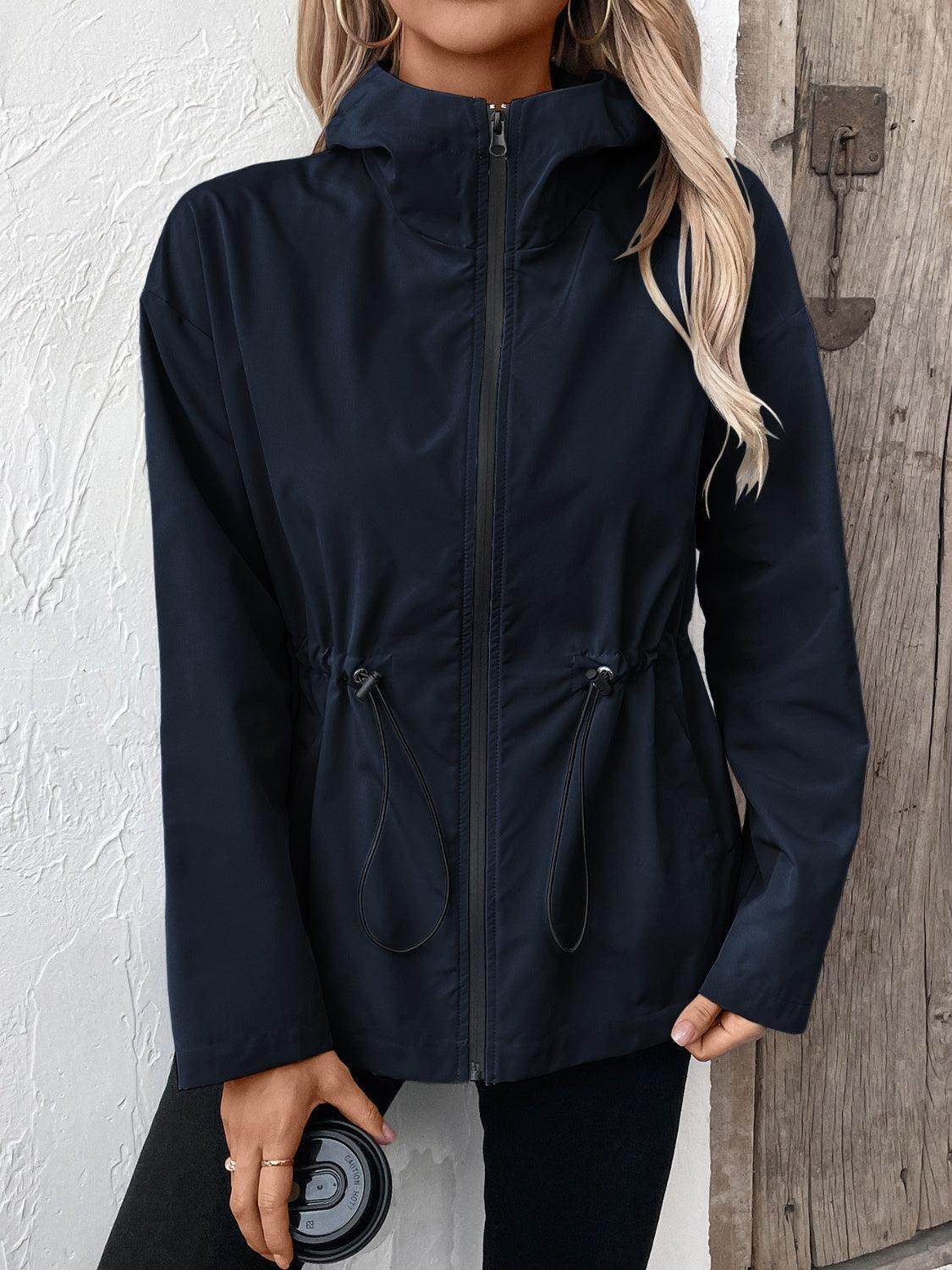 Ivy Lane Drawstring Zip Up Hooded Jacket for Women