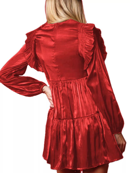 Christmas Ruffled Nutcracker Long Sleeve Dress