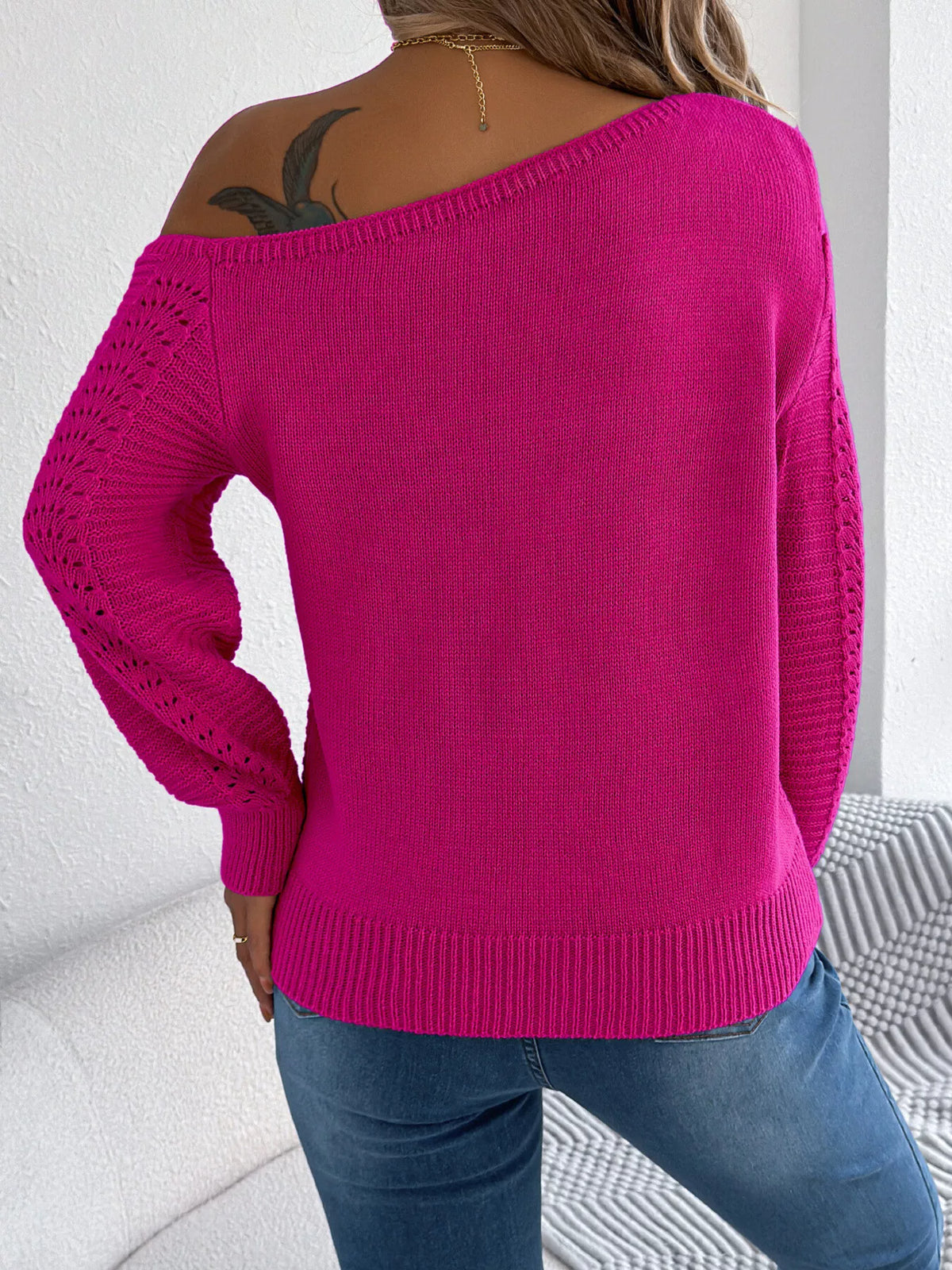 Openwork One Shoulder Cutout Long Sleeve Sweater