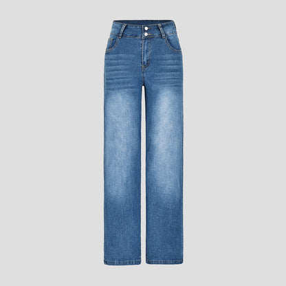 Womens Casual Straight-leg Denim Wide-leg Pants
