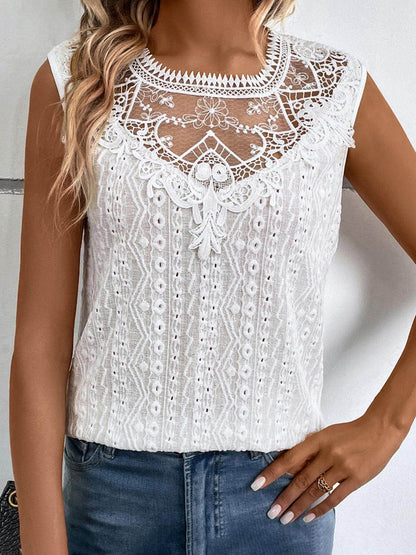 Lace Eyelet Sleeveless Top for Stylish Summer Wear
