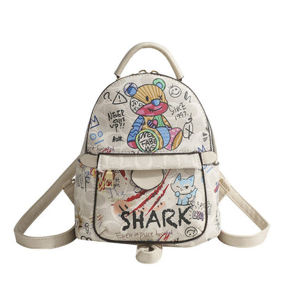 Summer small backpack, graffiti bear backpack, small backpack women, mini fashion casual women&