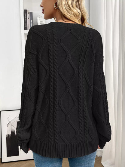 Cable Knit Round Neck Long Sleeve Sweater
