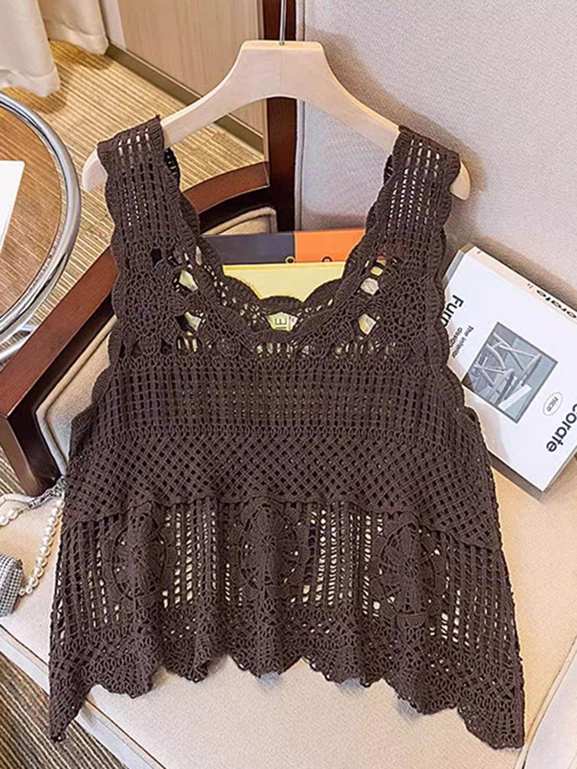 Openwork Scoop Neck Tank for Women in Sheer Cotton Style