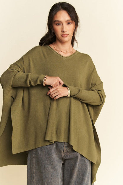 Back To School Sweater - Davi &amp; Dani High-Low Side Slit Batwing Sleeve Top