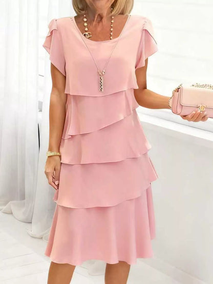 Full Size Ruffled Layered Petal Sleeve Dress Plus Size