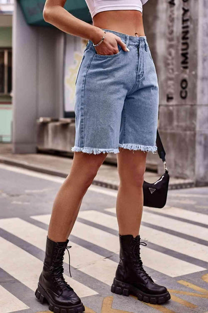 Raw Hem Denim Shorts with Pockets for Casual Chic Style