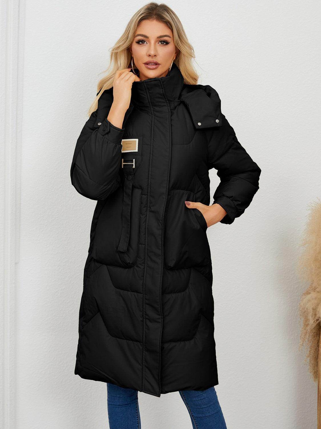 Long Sleeve Longline Hooded Winter Coat for Women