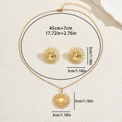 Cross-border European American Women Floral Jewelry Set, Unique Metal Sunflower Design Pendant Necklace And Matching Earrings Daily Accessories For Ladies