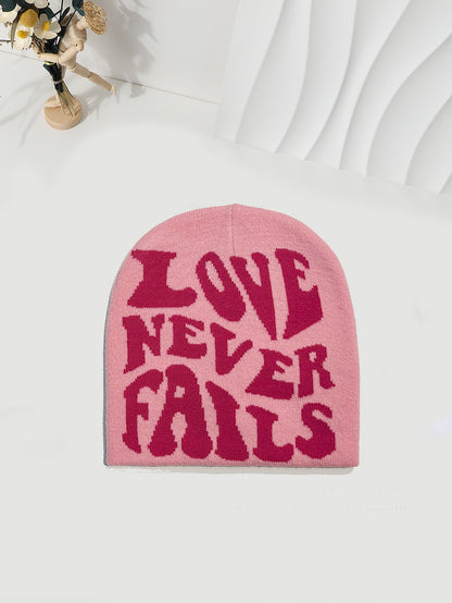 Knitted Jacquard Hat One-size Fits All Beanie Cold Weather Hat Letter Jacquard
