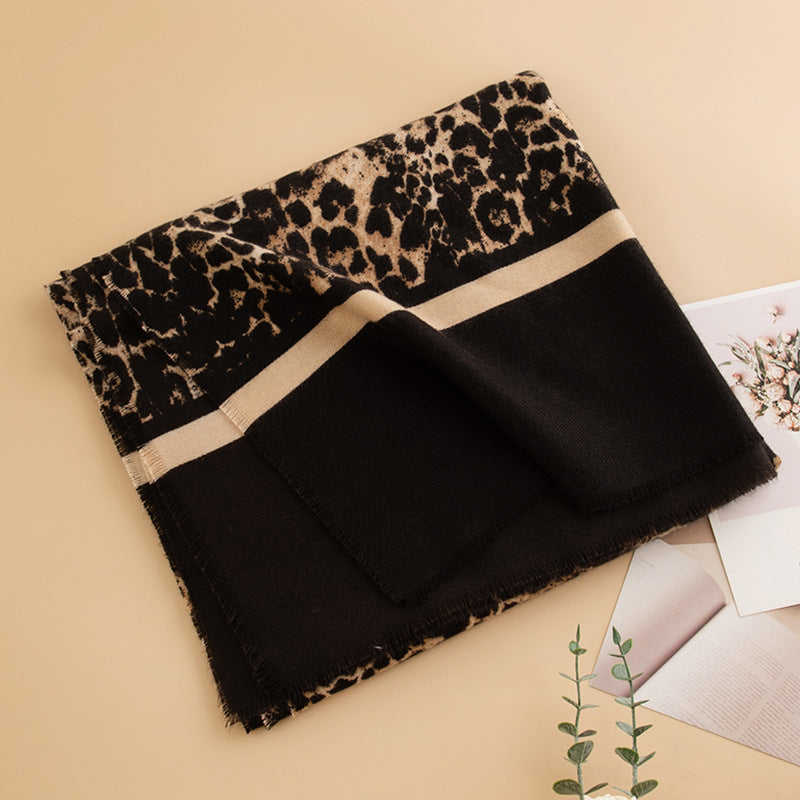 Leopard Print Artificial Cashmere Scarf Women&