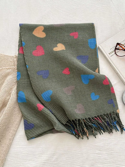Heart Patterned Tassel Scarf