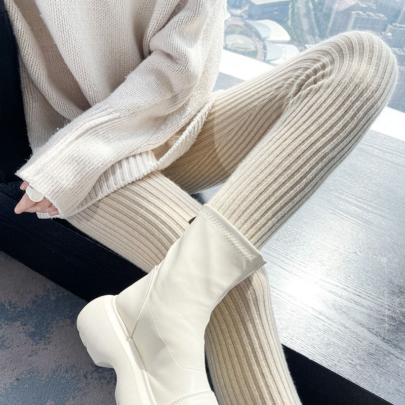 Versatile Solid-Color Ribbed Knit Pants For Women To Wear At Home