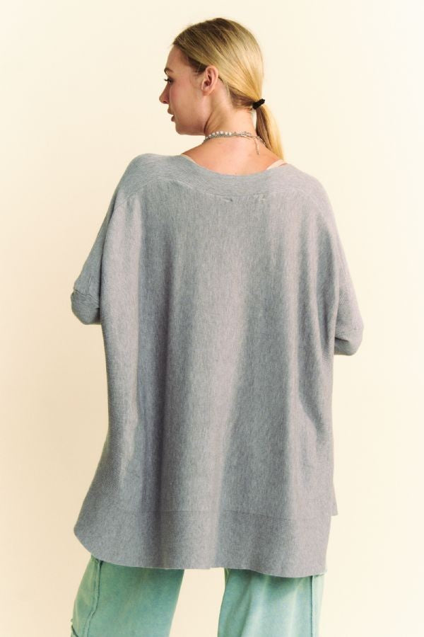 Back To School Sweater - Davi &amp; Dani Round Neck Dropped Shoulder Long Sleeve Knit Top