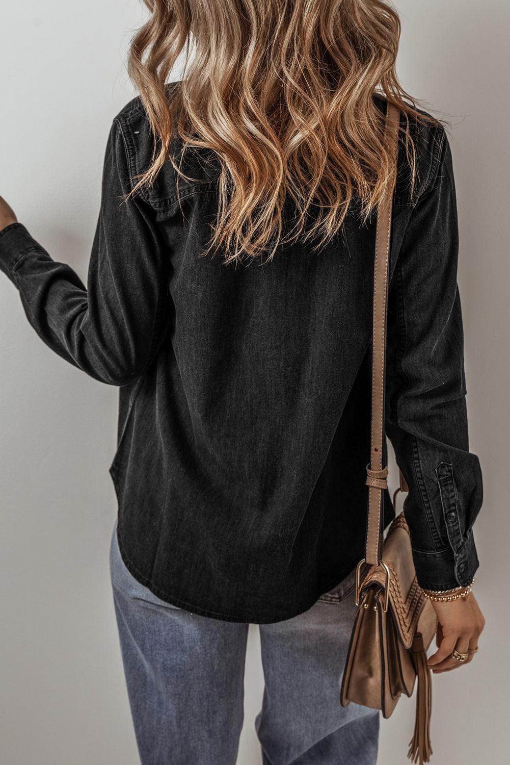 Button Up Long Sleeve Denim Jacket for Women Stylish Fit