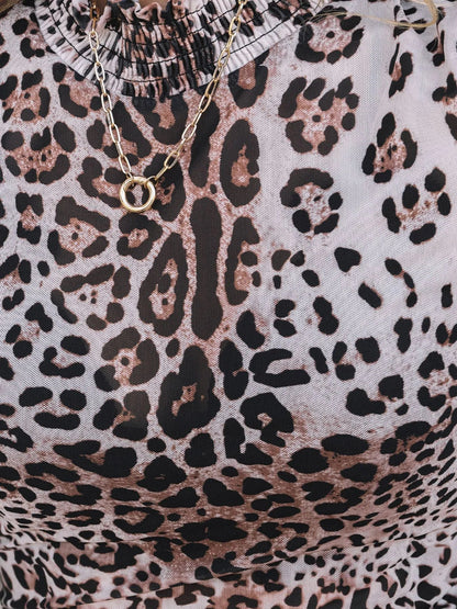 Leopard Print Long Sleeve Mock Neck Bodysuit