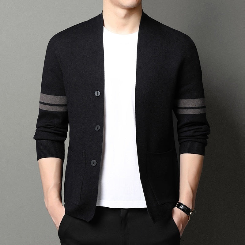 Fall Winter Men Long-sleeved Sweater Coat Thickened Blended Jacquard