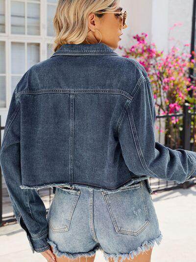 Button Up Long Sleeve Denim Jacket with Pockets for Women