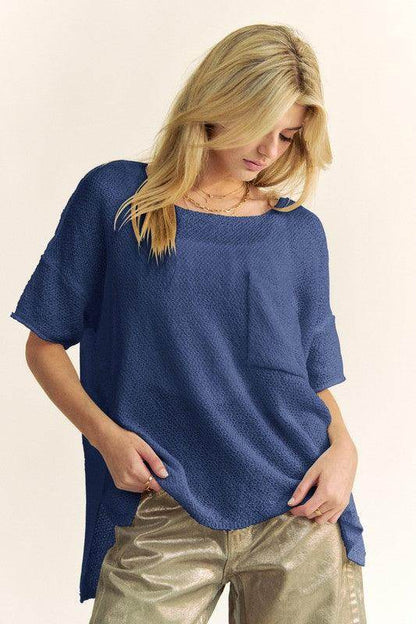 Davi &amp; Dani High-Low Round Neck Knit Top for Women