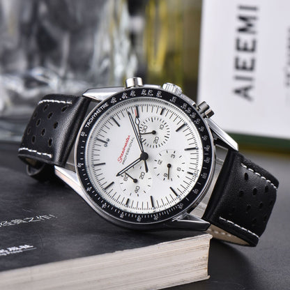 Business Mens 6-Hand Leather-Band Multi-Function Quartz Watch