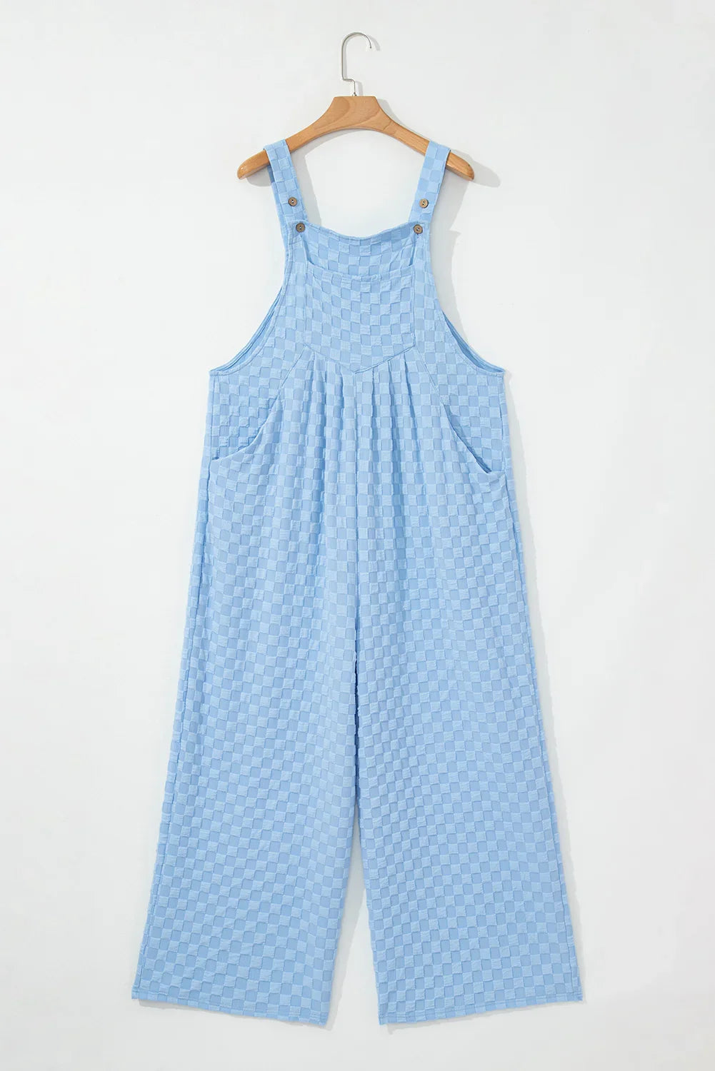 Beige Checkered Pocket High Waist Wide Leg Overall