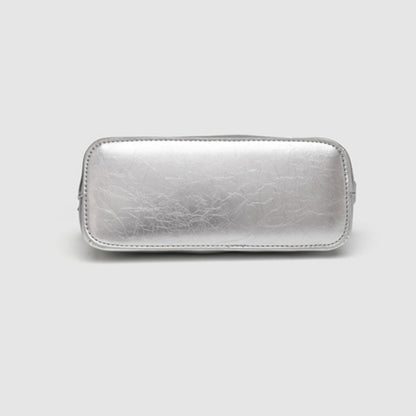 Simple chain bag, silver metallic shoulder Crossbody bag, fashionable small diamond bag women