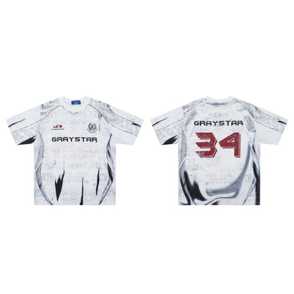 Short Sleeve Round Neck Black And White Printed T-shirt