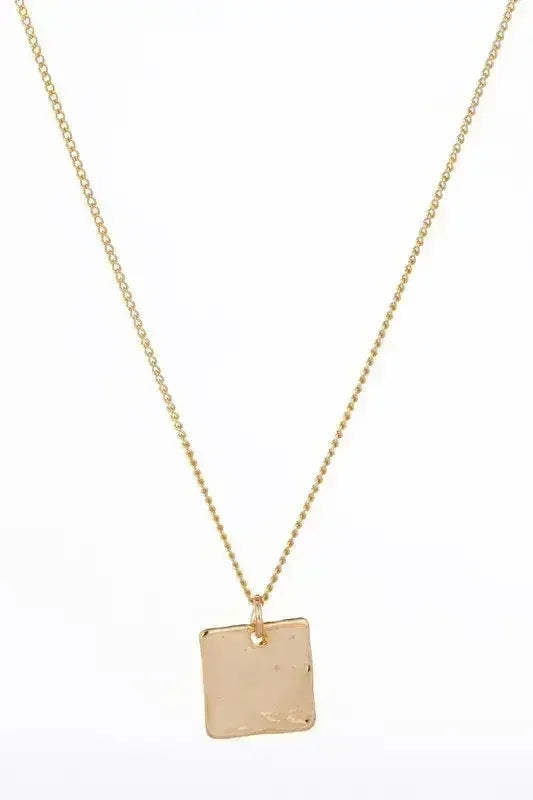 Gold Twisted Ring &amp; Square Pendant Necklace Set - Nickel-Free