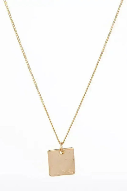 Gold Twisted Ring &amp; Square Pendant Necklace Set - Nickel-Free