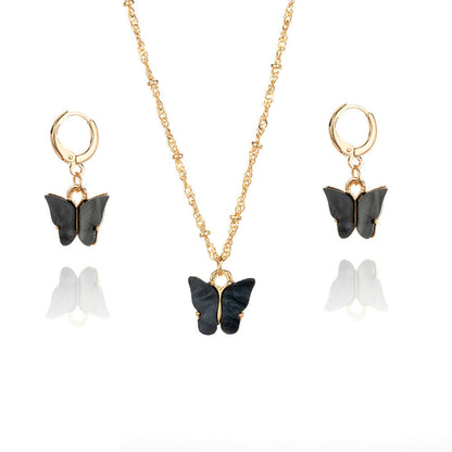 Color Acrylic Butterfly Earrings And Necklace Set