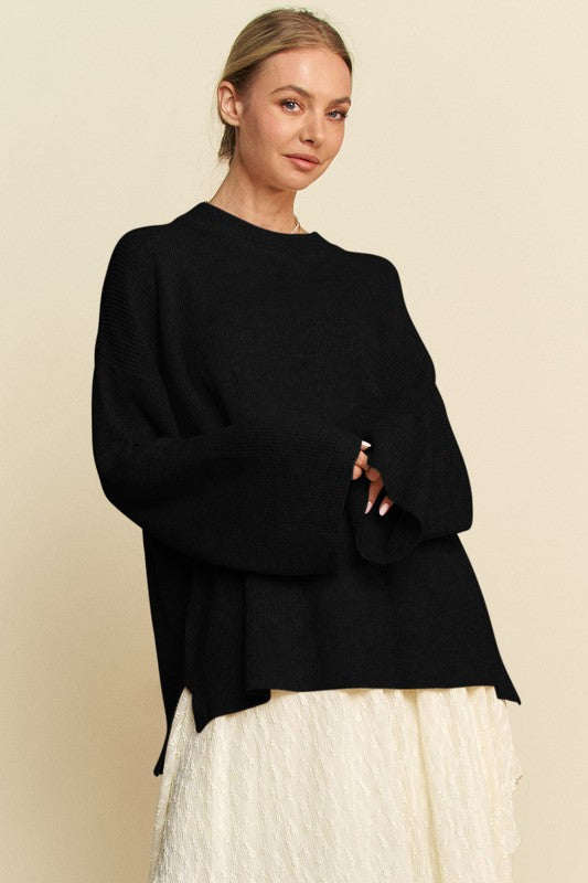 Back To School Sweater - Davi &amp; Dani High-Low Round Neck Drop Shoulder Sweater