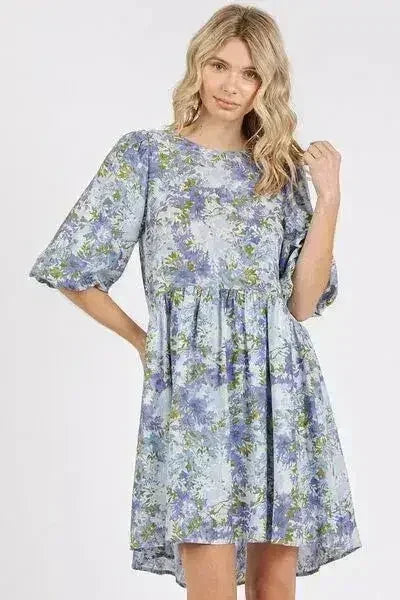 Floral Linen Babydoll Mini Dress - Breathable &amp; Romantic | Femstylo