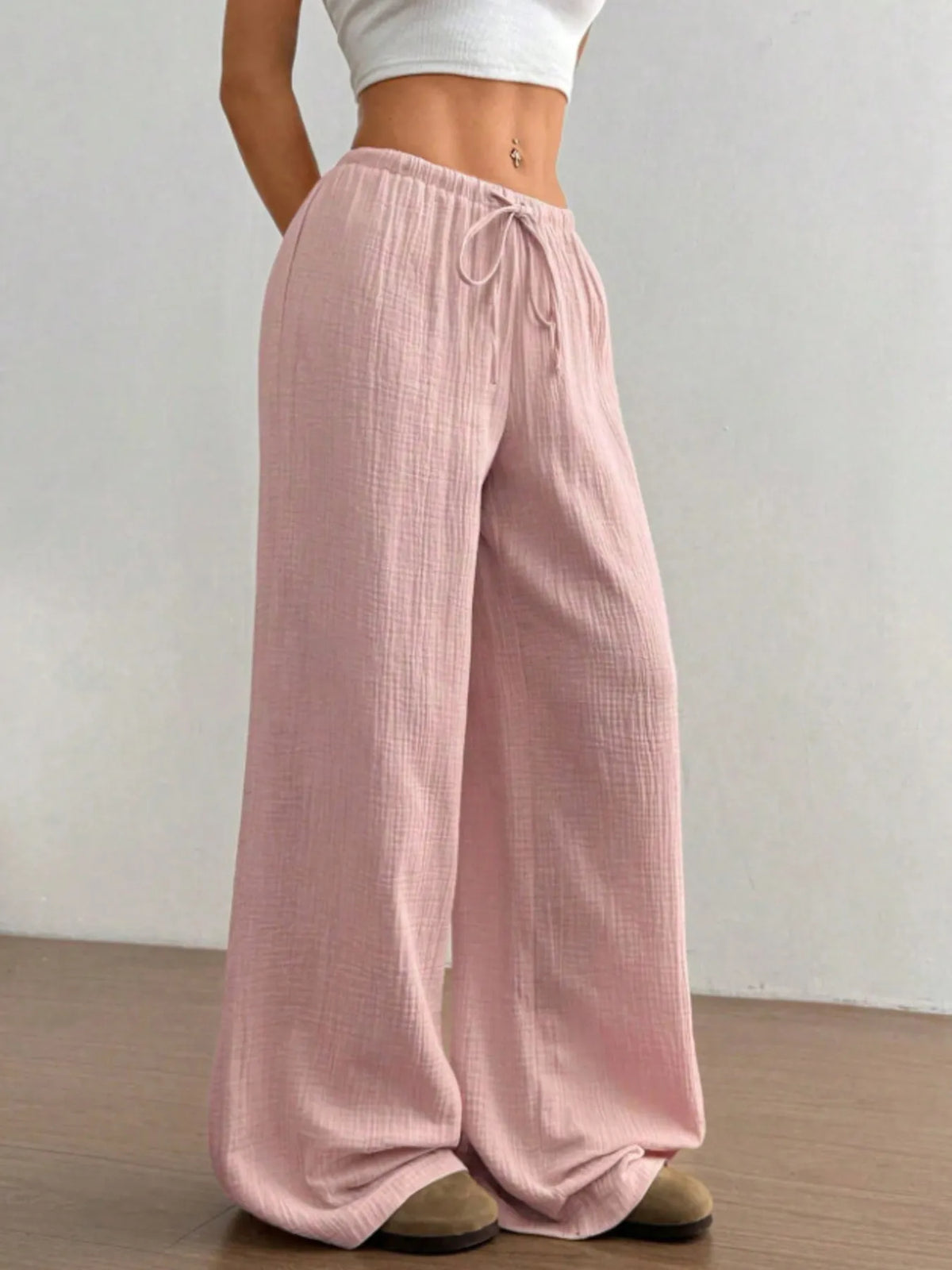 Wide Leg Drawstring Casual Pants