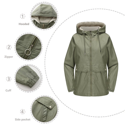 New Hooded Solid Color Trench Coat For Women