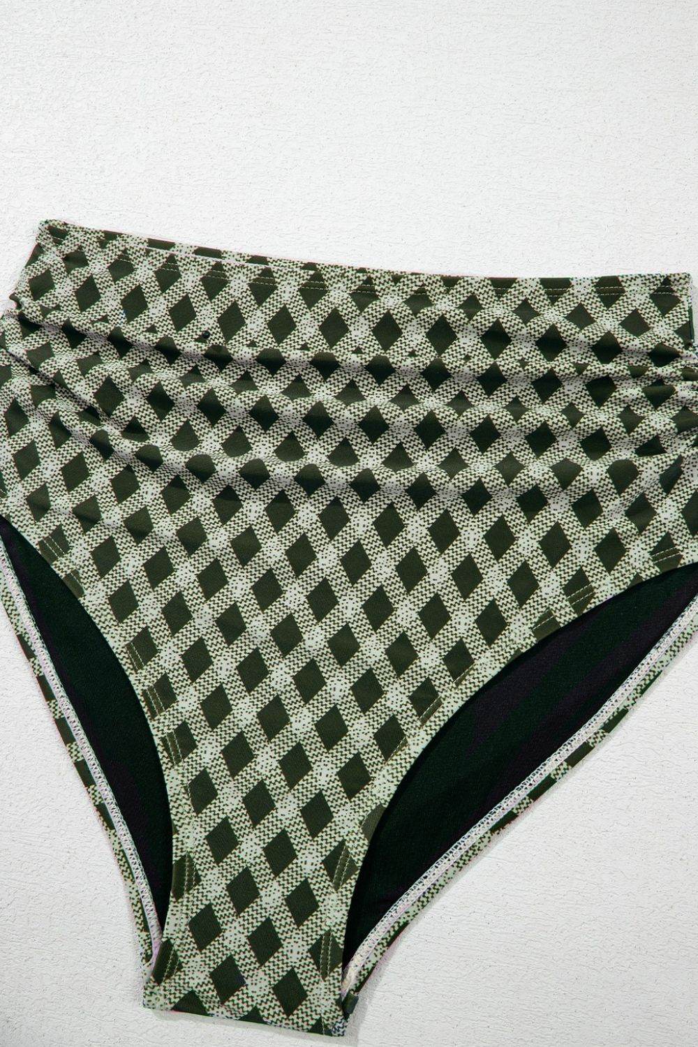 Dotted Mesh Plaid Patchwork High Waisted Swim Set