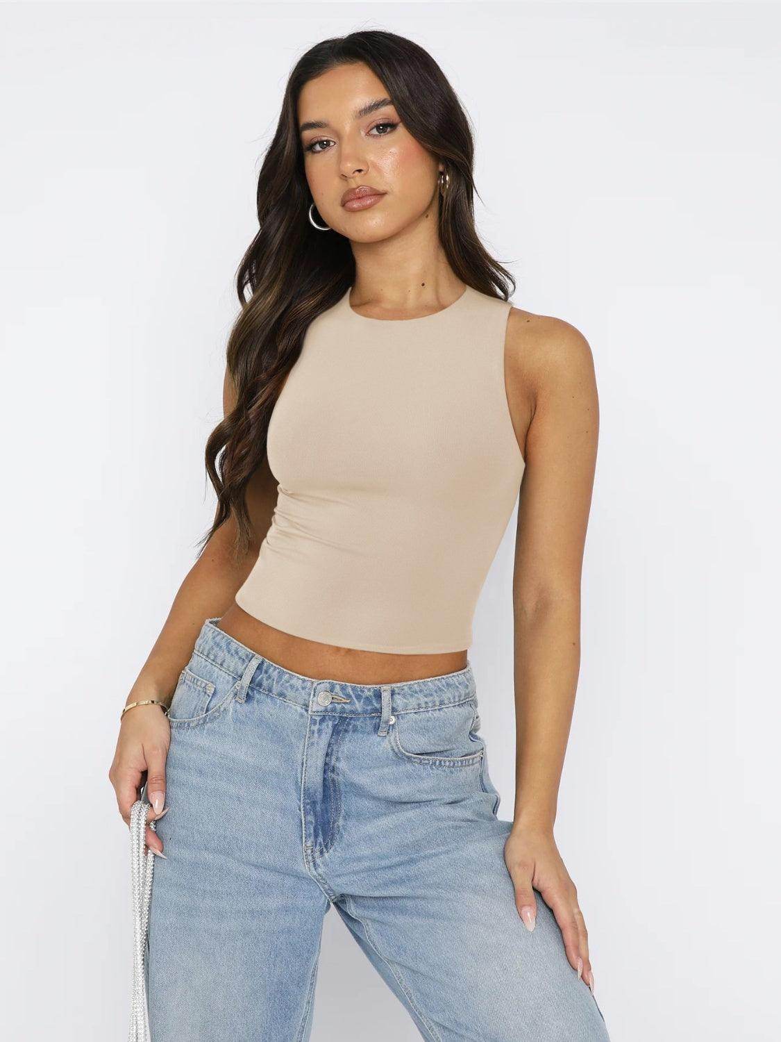 Round Neck Cropped Tank for Women in Soft Stretch Fabric
